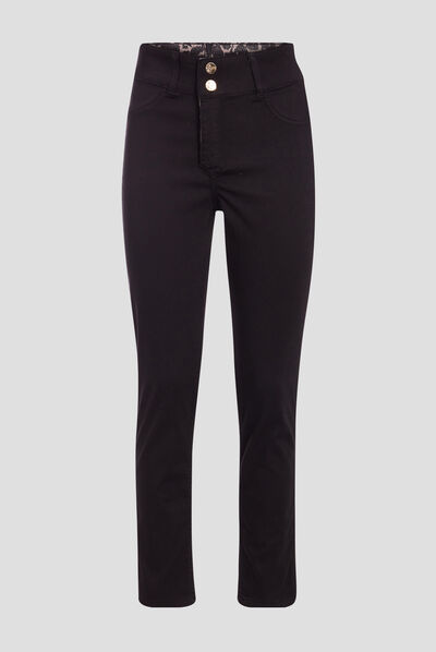 Pantalon ajusté réversible noir femme