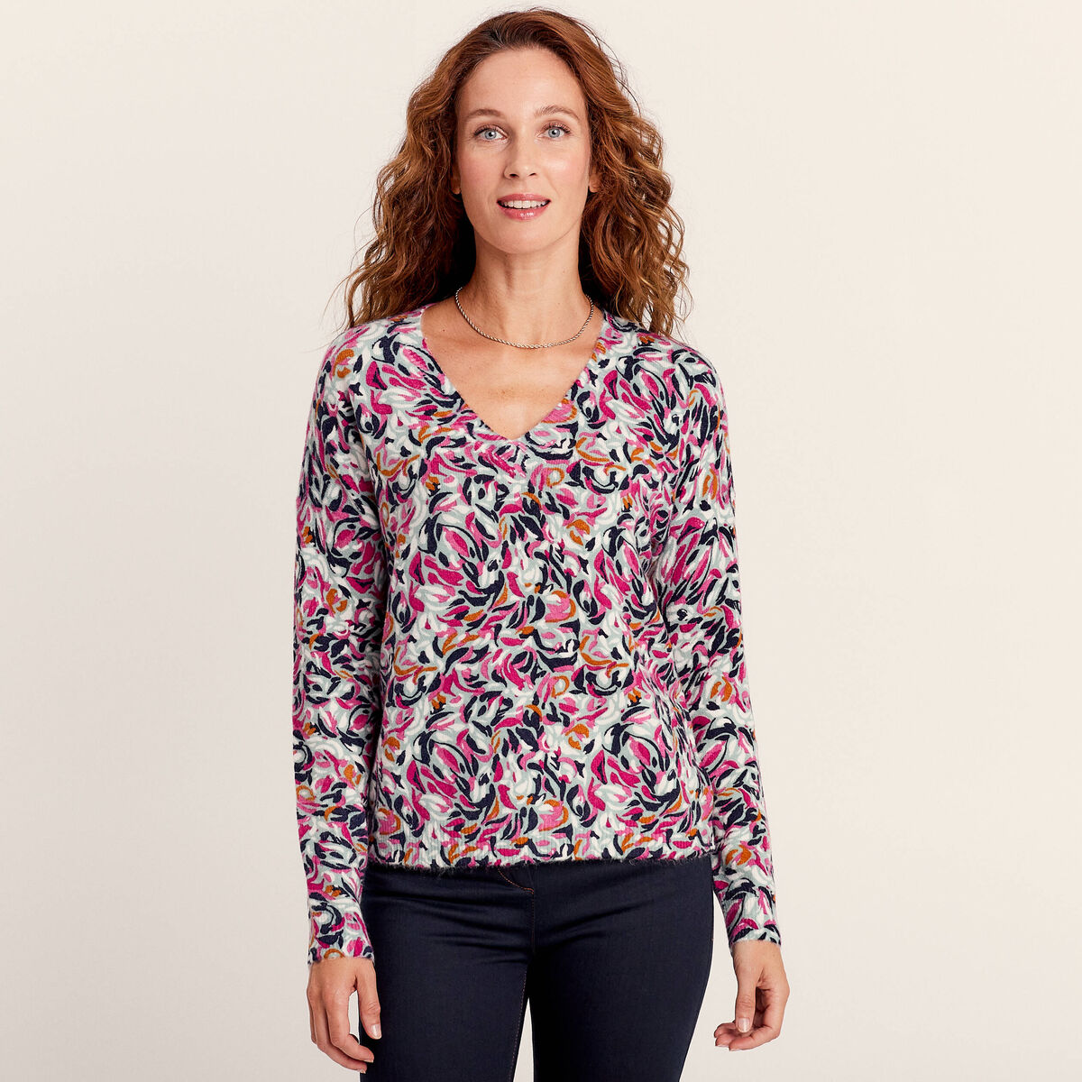 Pull manches longues multicolore femme