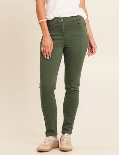 Jean magique L'Unique coupe ajust&eacute;e vert bouteille femme