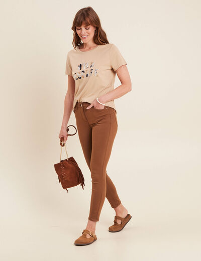 T-shirt sequins manches courtes sable femme
