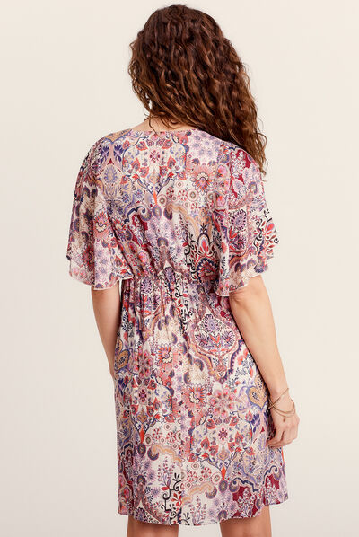 Robe évasée col cache-coeur multicolore femme