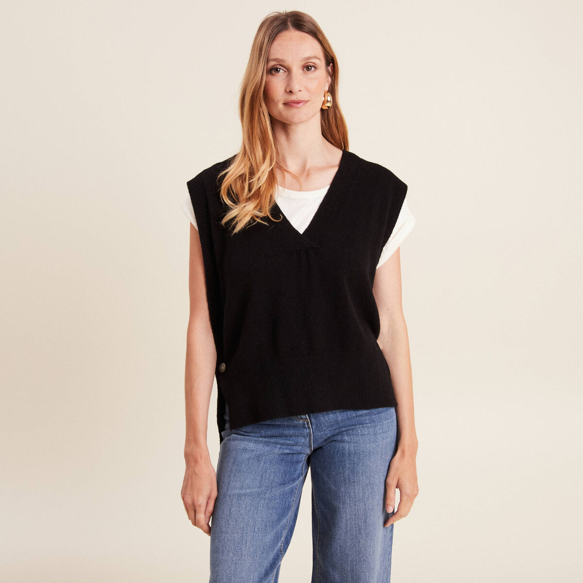 Pull sans manches noir femme