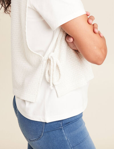 Pull col rond manches courtes ecru femme