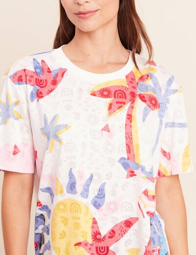 T-shirt ample col rond manches courtes blanc femme