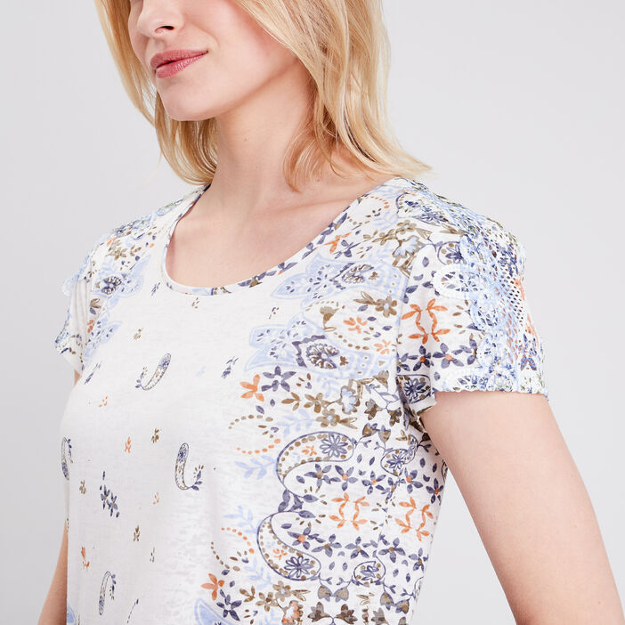 T-shirt manches courtes ecru femme