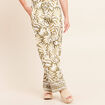 Pantalon large taille haute aspect lin vert femme