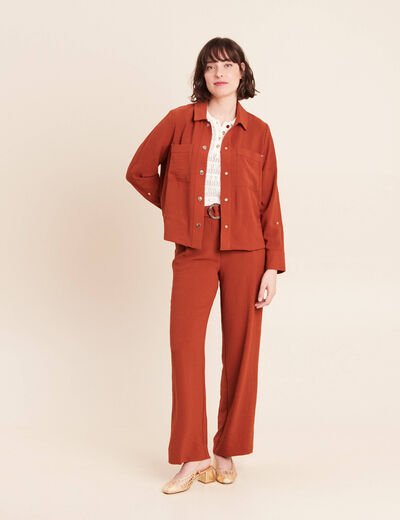 Veste fluide manches longues doubl&eacute;e marron fonc&eacute; femme