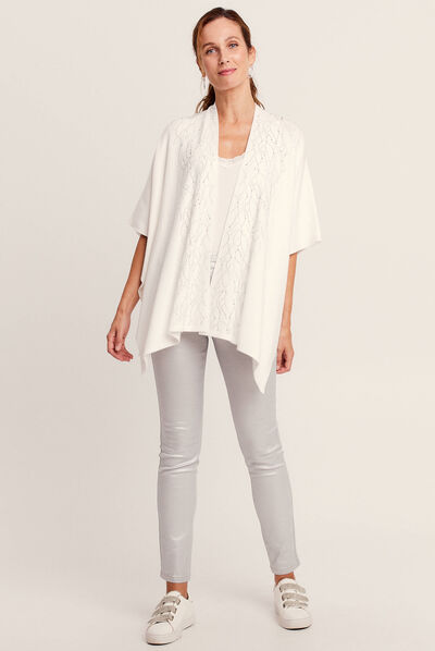 Poncho avec strass ecru femme