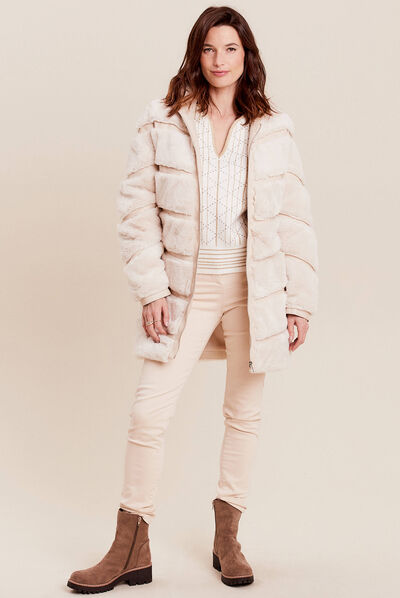 Manteau fausse fourrure ivoire femme