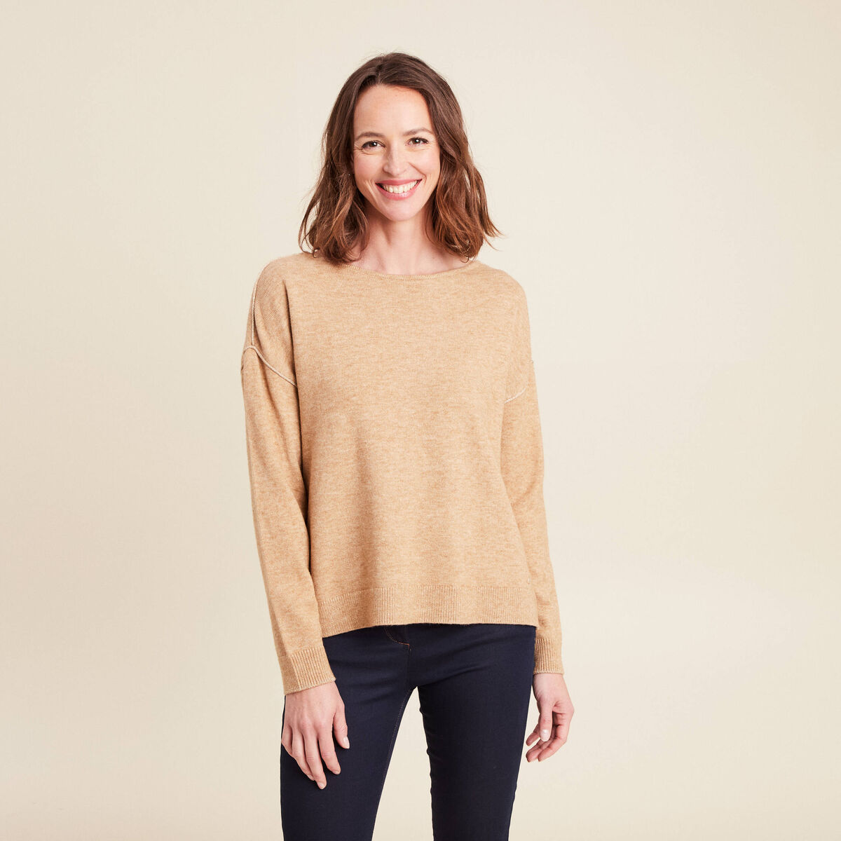 Pull manches longues beige femme