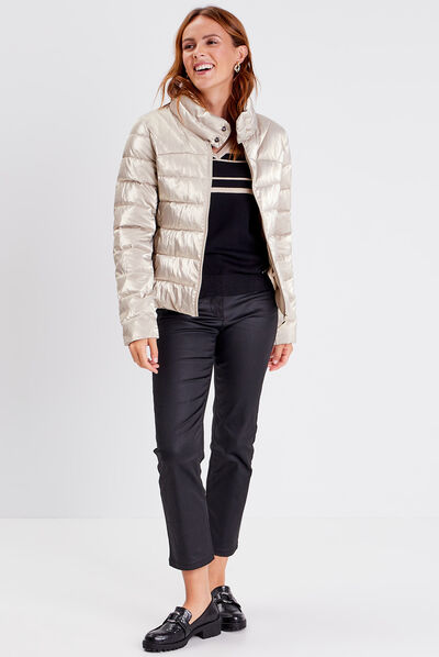 Doudoune droite zippée déperlante beige femme