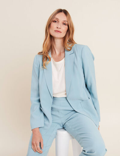 Veste tailleur droite bleu gris femme