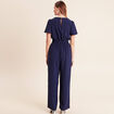 Combinaison large col v manches courtes bleu marine femme