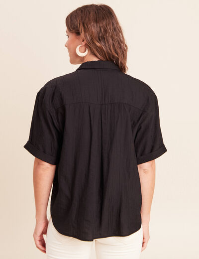 Chemise col chemise manches courtes noir femme