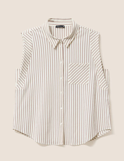 Chemise sans manches col chemise fluide taupe femme