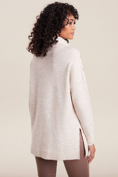 Pull long manches longues beige femme