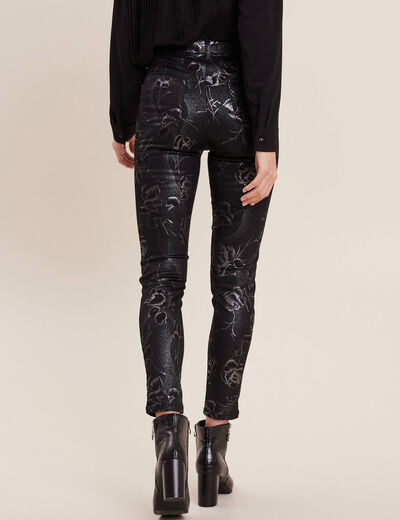 Pantalon ajusté enduit 7/8ème noir femme