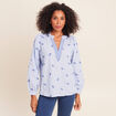 Blouse ample manches longues fluide bleu femme