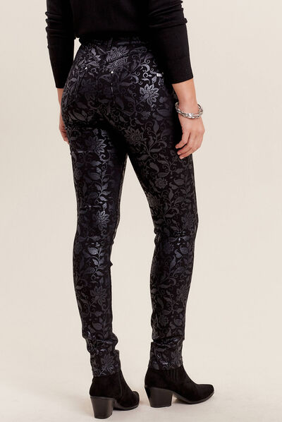 Pantalon ajusté enduit 7/8ème denim noir enduit femme