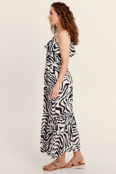 Robe longue évasée asymétrique noir femme