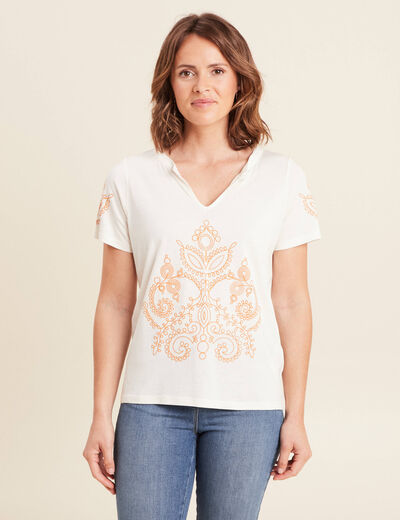 Top col tunisien ecru femme