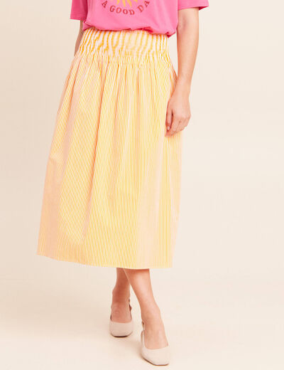 Jupe longue pliss&eacute;e orange femme