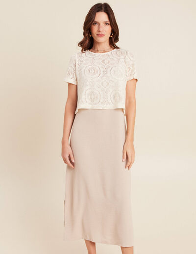 Robe 2 en 1 col rond gris clair femme