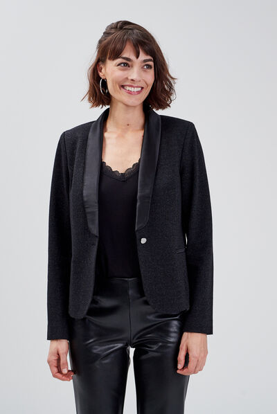 Veste droite avec col tailleur noir femme