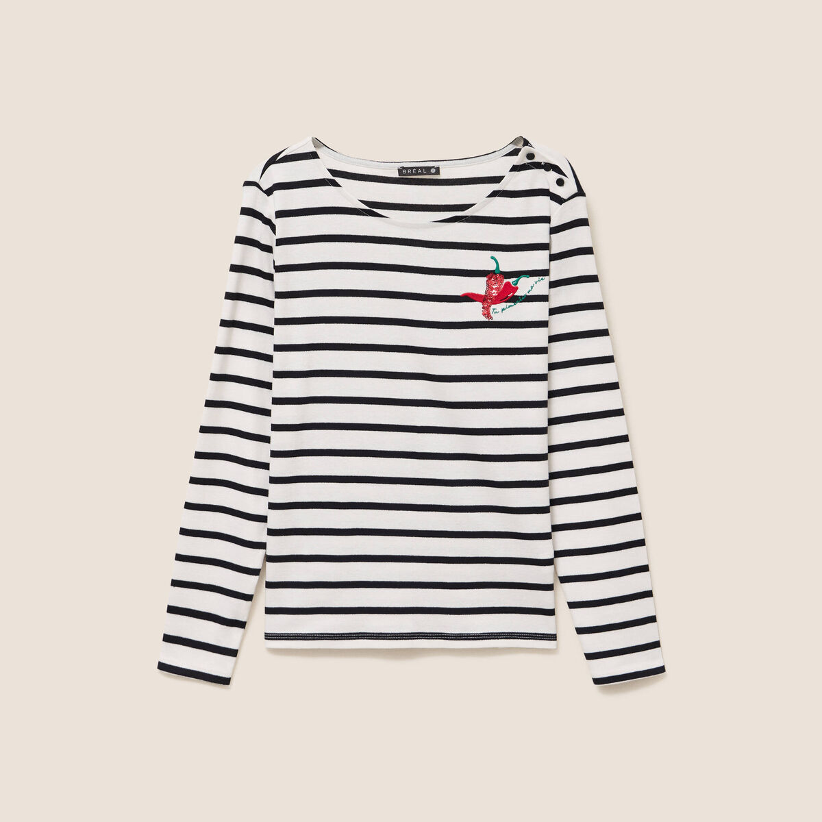 T-shirt marini&egrave;re avec broderie sequins noir femme