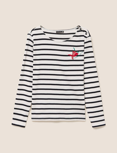 T-shirt marini&egrave;re avec broderie sequins noir femme
