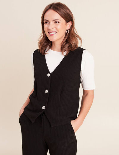 Gilet droit court sans manches col v noir femme