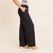 Pantalon large taille haute aspect lin noir femme