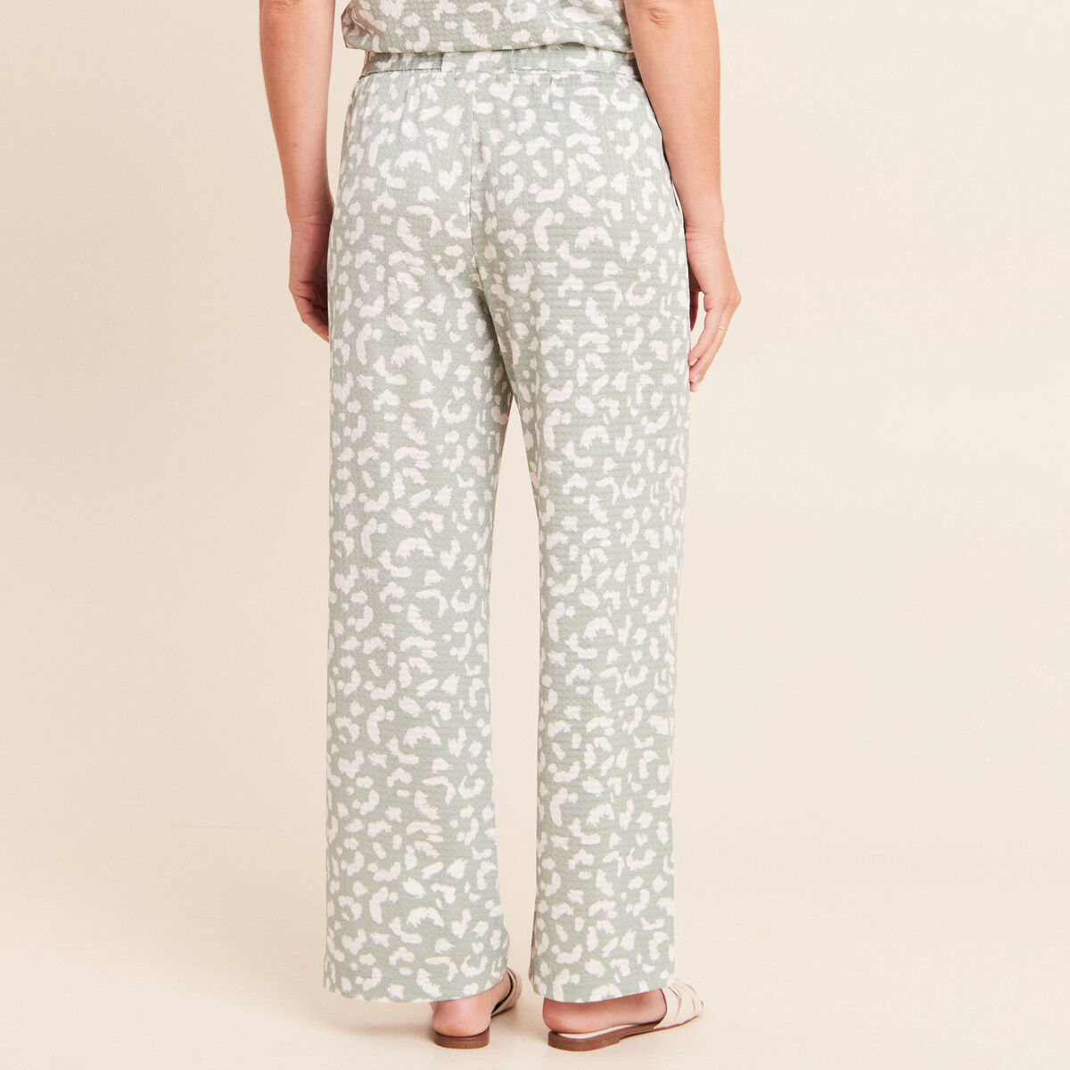 Pantalon coupe large 7/8&egrave;me taille haute taupe femme