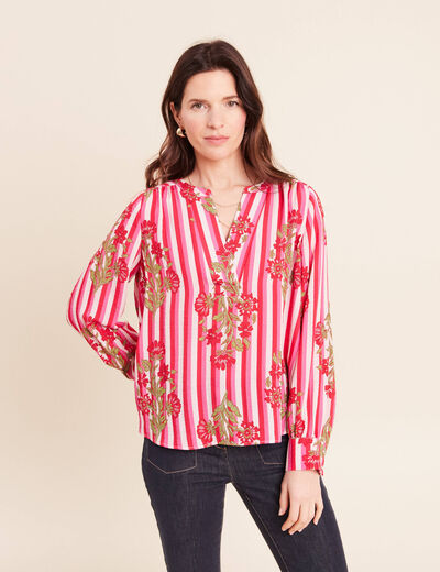 Blouse ample col v manches longues rose femme