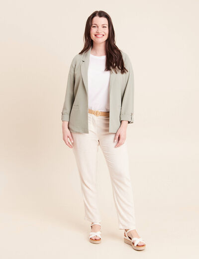 Veste longue droite col tailleur vert clair femme