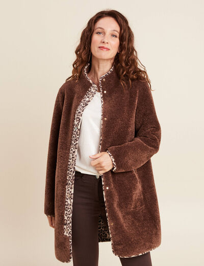 Manteau imprim&eacute; r&eacute;versible marron fonc&eacute; femme