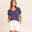 T-shirt droit cropped manches courtes bleu marine femme