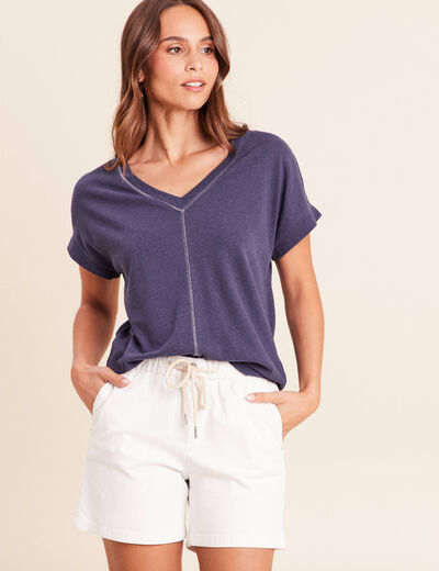 T-shirt droit cropped manches courtes bleu marine femme