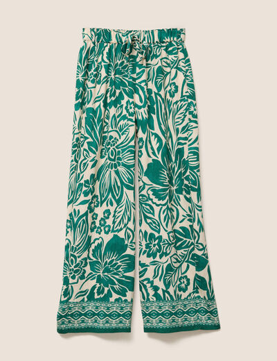 Pantalon large taille haute ecru femme