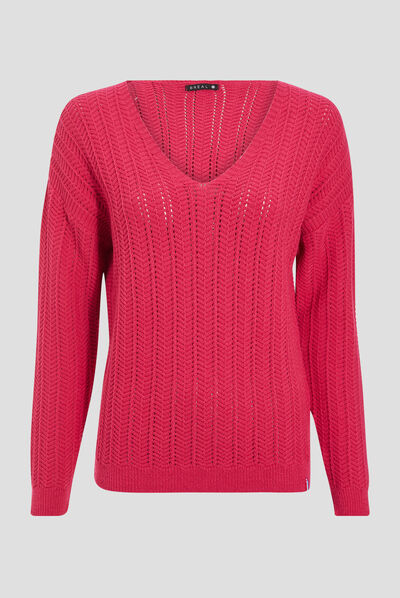 Pull confectionné en France rose framboise femme