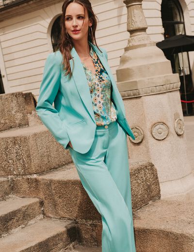 Pantalon flou 7/8ème bleu canard femme