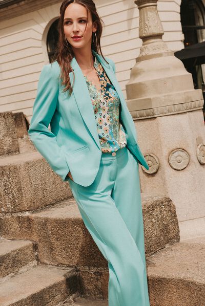 Pantalon flou 7/8ème bleu canard femme