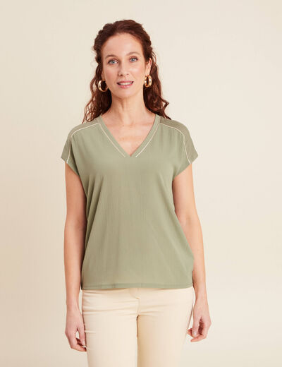 T-shirt manches courtes vert kaki femme