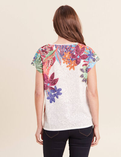 T-shirt droit col rond manches courtes ecru femme