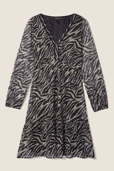 Robe évasée manches longues noir femme