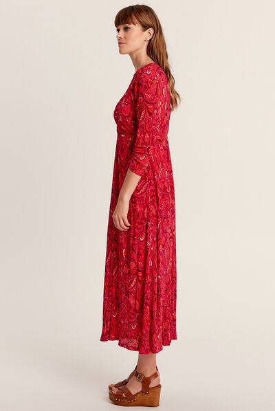 Robe longue évasée plissée rose femme