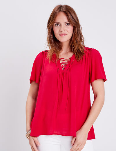 Blouse manches courtes rose framboise femme