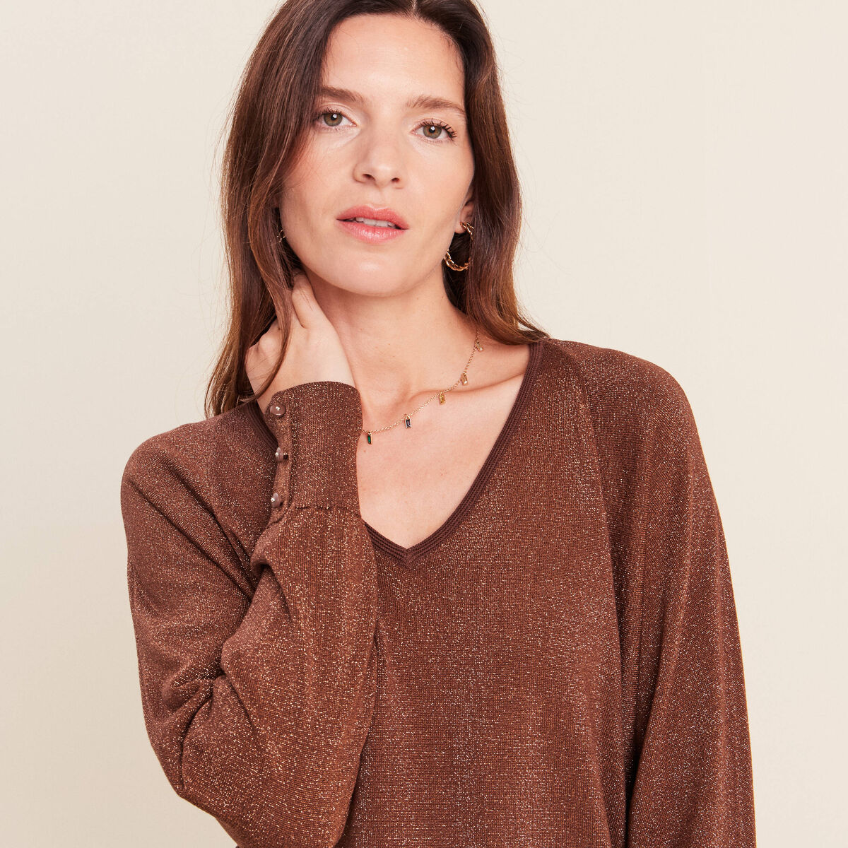 Pull manches longues marron femme