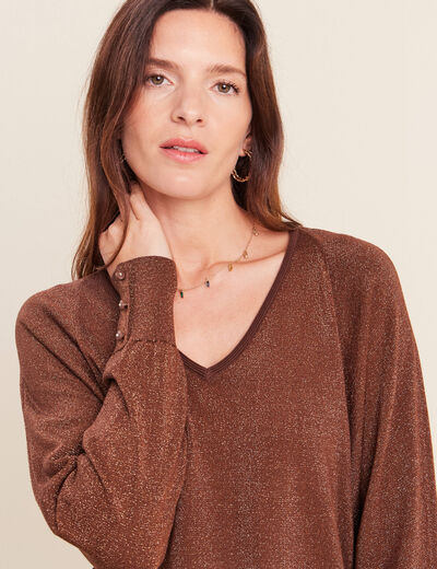 Pull manches longues marron femme