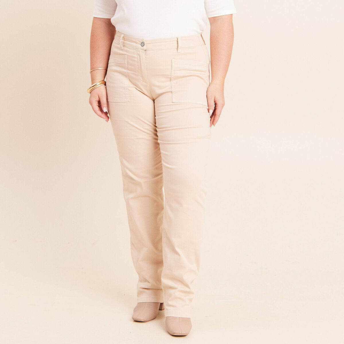Pantalon coupe mom long ivoire femme